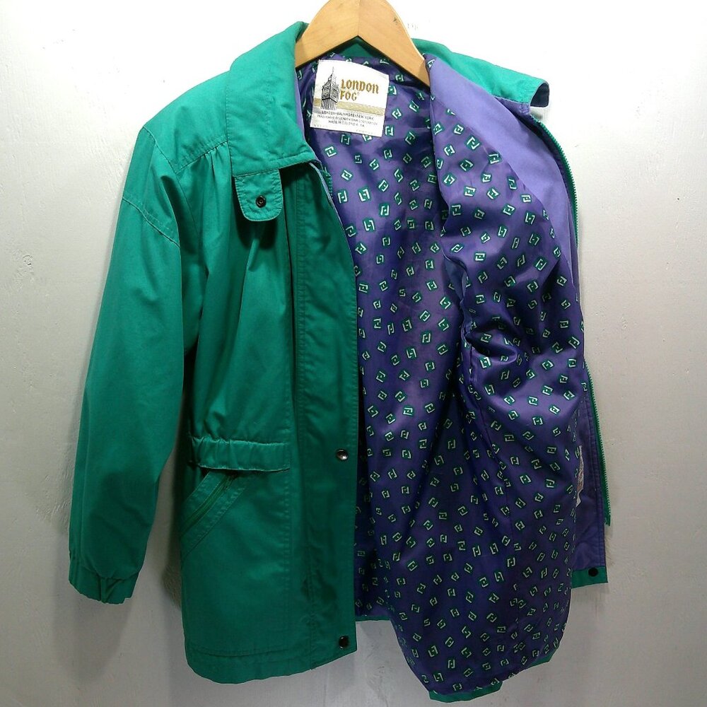 Womans Vintage 90's London Fog Windbreaker Rain Jacket Petite XS Teal Jacket - Picture 4 of 8